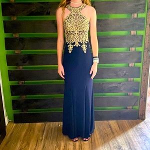 Xscape Size 2 Formal Pageant Prom Navy and Gold